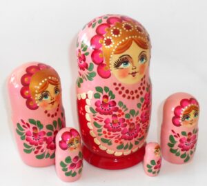 Girl in traditional pink dress large 5-set nesting Doll Babooshki s Classic Village Traditional