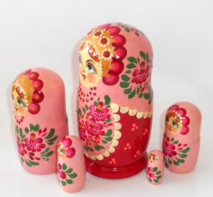 Girl in traditional pink dress large 5-set nesting Doll Babooshki s Classic Village Traditional