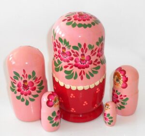 Girl in traditional pink dress large 5-set nesting Doll Babooshki s Classic Village Traditional
