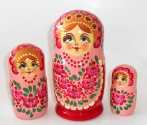Girl in traditional pink dress large 5-set nesting Doll Babooshki s Classic Village Traditional