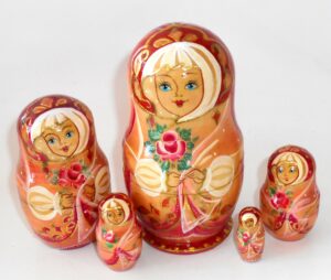 Blue eyed girl with rose 5-set Babushka Matryoshka nesting Doll Babooshki Babushkas Classic Village Traditional