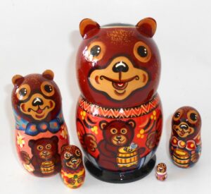 Funny Bear with teddy and honey Babushka Matryoshka nesting Doll Babooshki Babushkas