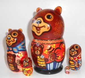 Funny Bear with teddy and honey nesting Doll Babooshki s