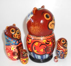 Funny Bear with teddy and honey nesting Doll Babooshki s