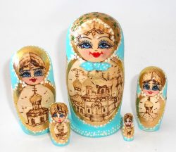 Churches cyan scarf small Babushka Matryoshka nesting Doll Babooshki Babushkas