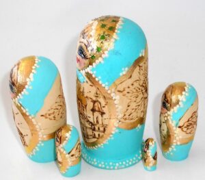 Churches cyan scarf small nesting Doll Babooshki s