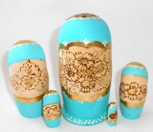 Churches cyan scarf small nesting Doll Babooshki s