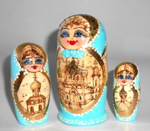 Churches cyan scarf small nesting Doll Babooshki s