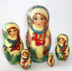 Girl in Winter outfit with squirrel Babushka Matryoshka nesting Doll Babooshki Babushkas
