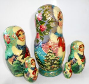 Girl in Winter outfit with squirrel nesting Doll Babooshki s