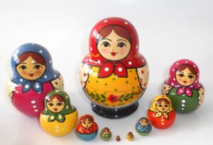 Village girl red scarf yellow apron 10-set Babushka Matryoshka nesting Doll Babooshki Babushkas Classic Village Traditional