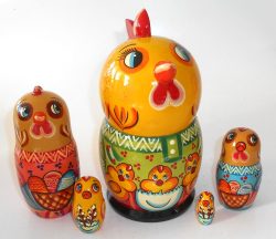 Funny Rooster with chickens Babushka Matryoshka nesting Doll Babooshki Babushkas