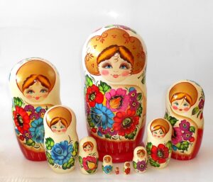 GIANT Ksenia white scarf 10-set Babushka Matryoshka nesting Doll Babooshki Babushkas
