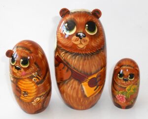 Funny Bear w/balalaika 3-set Babushka Matryoshka nesting Doll Babooshki Babushkas