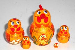 MINI Funny Rooster & chicken with gold 5-set Babushka  TINY Babushka Matryoshka nesting Doll Babooshki Babushkas