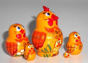 MINI Funny Rooster & chicken with gold 5-set TINY nesting Doll Babooshki s