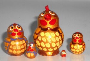 MINI Funny Rooster in dark gold 5-set Babushka TINY Babushka Matryoshka nesting Doll Babooshki Babushkas