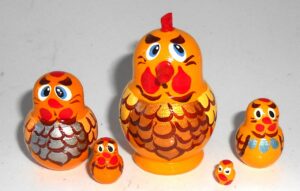MINI Funny Rooster in dark yellow 5-set Babushka TINY Babushka Matryoshka nesting Doll Babooshki Babushkas