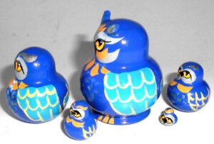 MINI Funny Owl in blue 5-set TINY nesting Doll Babooshki s