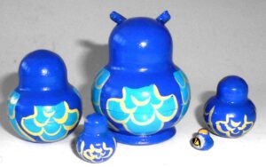 MINI Funny Owl in blue 5-set TINY nesting Doll Babooshki s