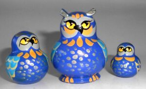 MINI Funny Owl in blue 5-set TINY nesting Doll Babooshki s