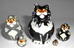 MINI Funny black Cat 5-set Babushka TINY Babushka Matryoshka nesting Doll Babooshki Babushkas
