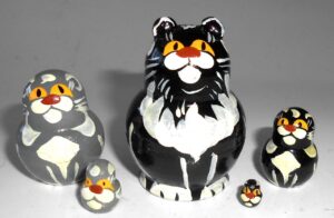 MINI Funny black Cat 5-set Babushka TINY Babushka Matryoshka nesting Doll Babooshki Babushkas