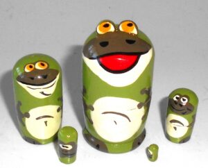 MINI Funny thin Frog in white 5-set Babushka TINY Babushka Matryoshka nesting Doll Babooshki Babushkas