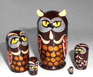 MINI Funny thin Owl 5-set Babushka TINY Babushka Matryoshka nesting Doll Babooshki Babushkas