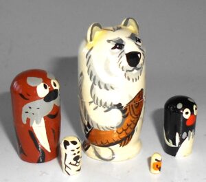 MINI Funny thin White Bear 5-set TINY nesting Doll Babooshki s