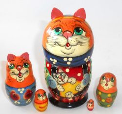 Funny ginger Cat with kitten small Babushka Matryoshka nesting Doll Babooshki Babushkas