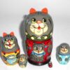 Funny grey Cat dark green scarf small nesting Doll Babooshki s