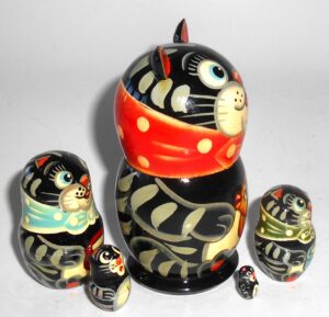 Funny black Cat with gold fish small nesting Doll Babooshki s
