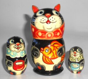 Funny black Cat with gold fish small nesting Doll Babooshki s