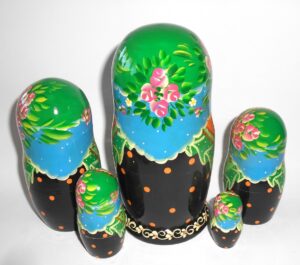 Clara with floral tray blue scarf large 5-set nesting Doll Babooshki s Classic Village Traditional