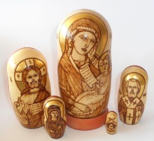 Our Lady of Smolensk wood-burn Babushka Matryoshka nesting Doll Babooshki Babushkas