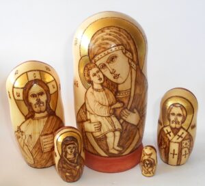 Our Lady of Kazan wood-burn Babushka Matryoshka nesting Doll Babooshki Babushkas