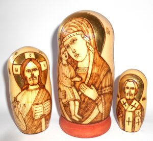 Our Lady of Kazan wood-burn nesting Doll Babooshki s