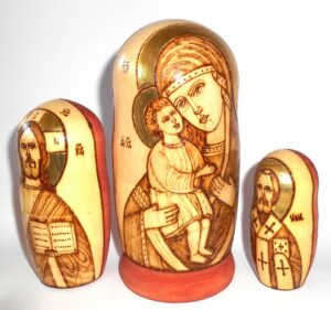 Our Lady of Kazan wood-burn nesting Doll Babooshki s