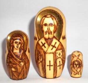 Our Lady of Kazan wood-burn nesting Doll Babooshki s