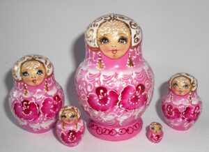 Nata in pink lace woody dress small Babushka Matryoshka nesting Doll  Babooshki Babushkas