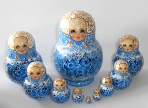 Nata in blue lace dress small 10-set Babushka Matryoshka nesting Doll Babooshki Babushkas