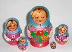 Jessie blue scarf purple apron Babushka Matryoshka nesting Doll Babooshki Babushkas