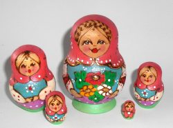 Jessie red scarf green dress Babushka Matryoshka nesting Doll Babooshki Babushkas