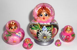 Katya in pink & silver Babushka Matryoshka nesting Doll Babooshki Babushkas