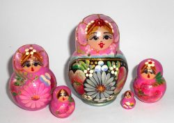 Katya in pink & light blue Babushka Matryoshka nesting Doll Babooshki Babushkas