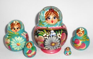 Katya in cyan & red Babushka Matryoshka nesting Doll Babooshki Babushkas