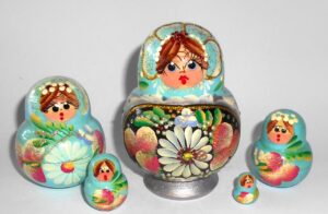 Katya in blue & silver Babushka Matryoshka  nesting Doll Babooshki Babushkas
