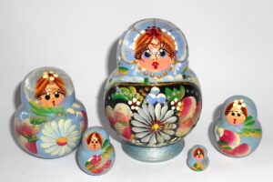 Katya in blue & metallic blue Babushka Matryoshka nesting Doll Babooshki Babushkas