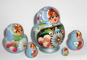 Katya in blue & metallic blue nesting Doll Babooshki s
